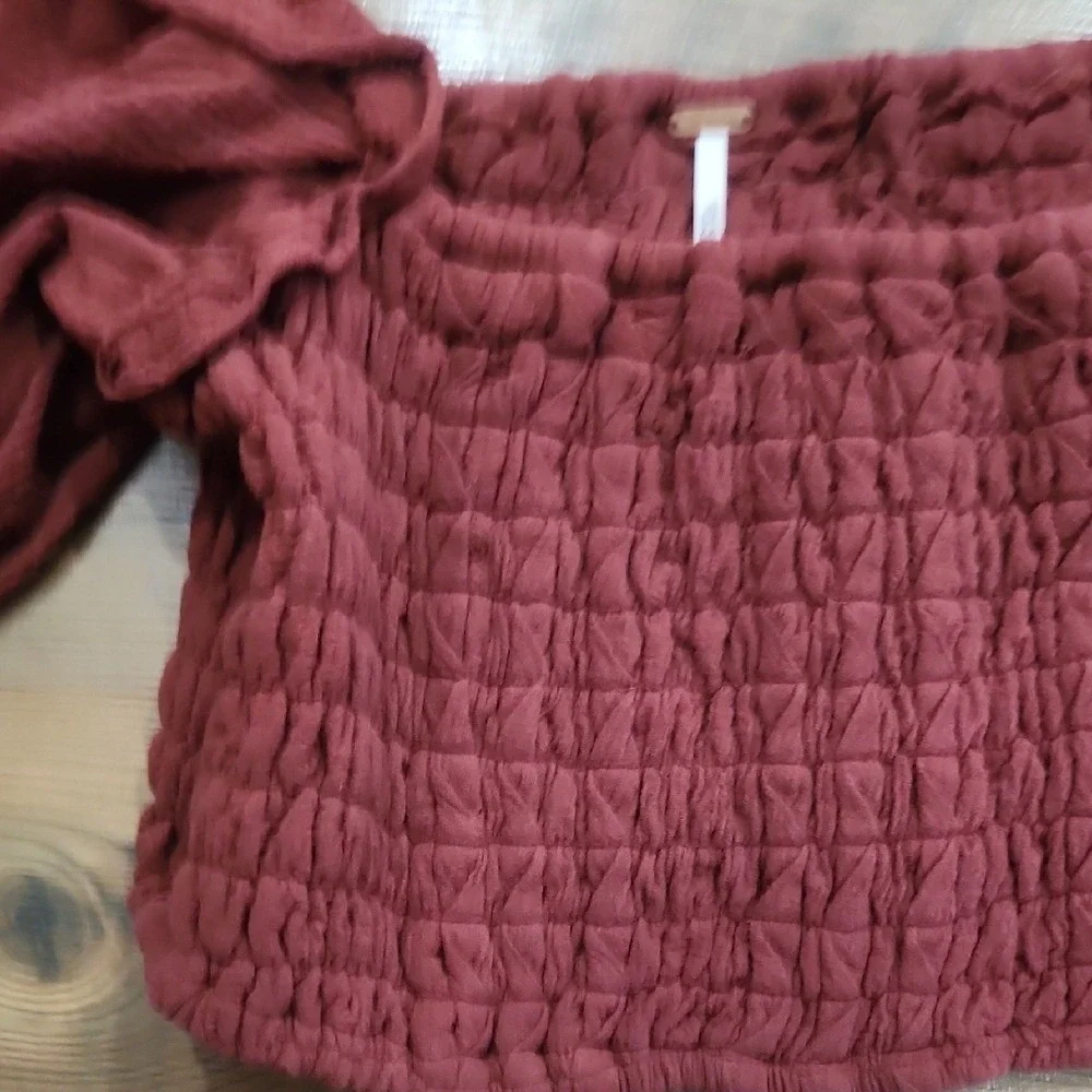 Free People est At Ease Boho Earthy Coastal Simple Brown Smocked Set Medium Eco